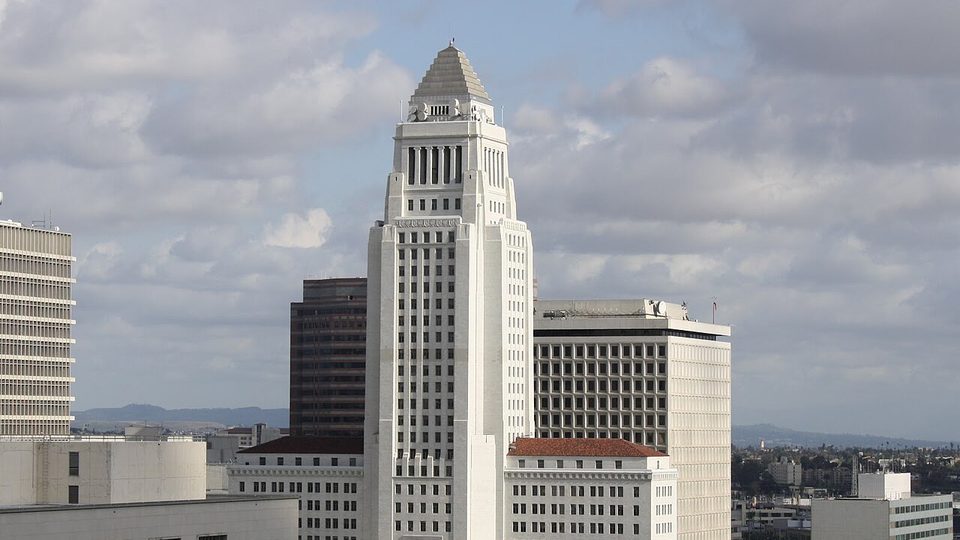Los Angeles City Hall tower seen from the west